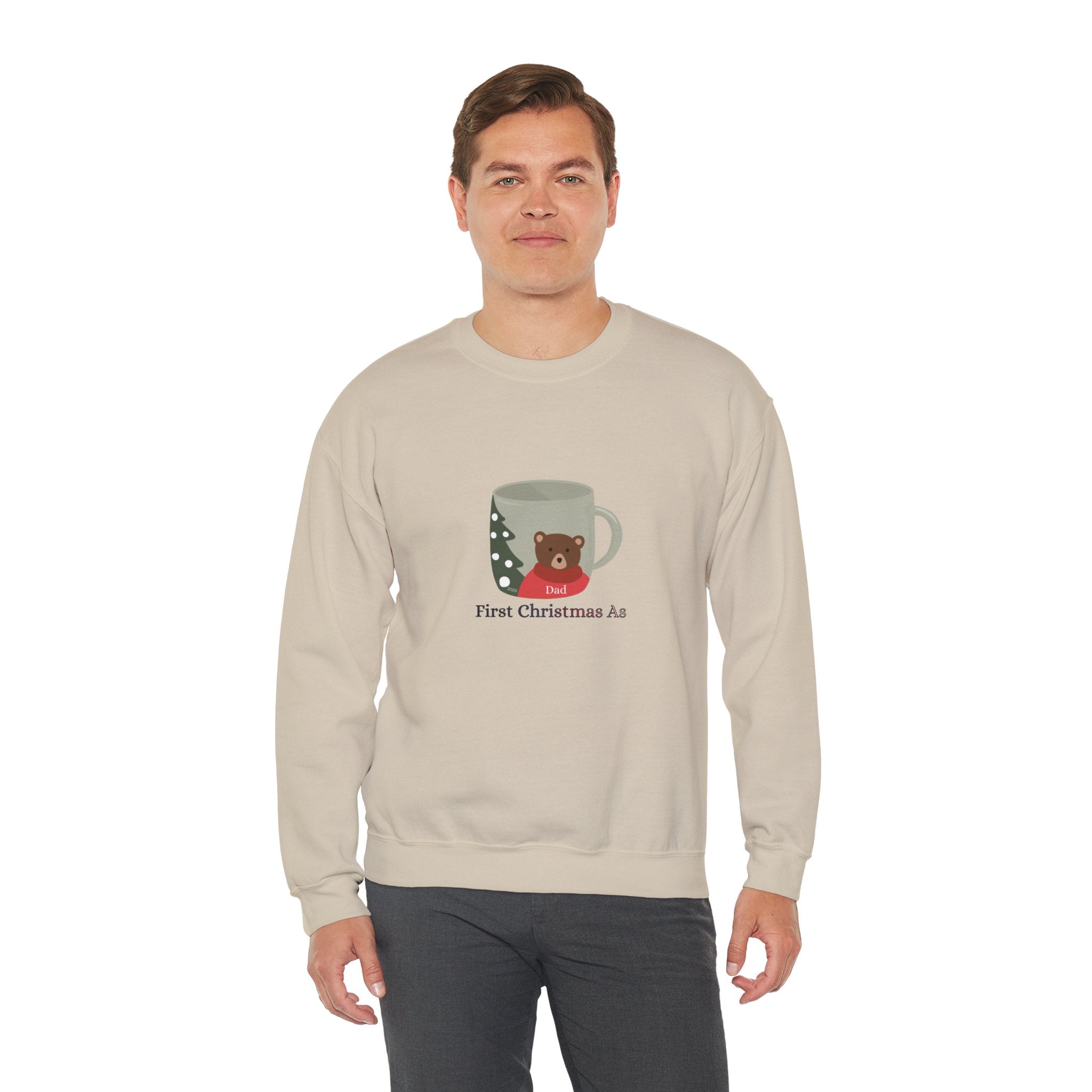 Christmas Mug Bear Sweatshirt – "First Christmas As Dad"
