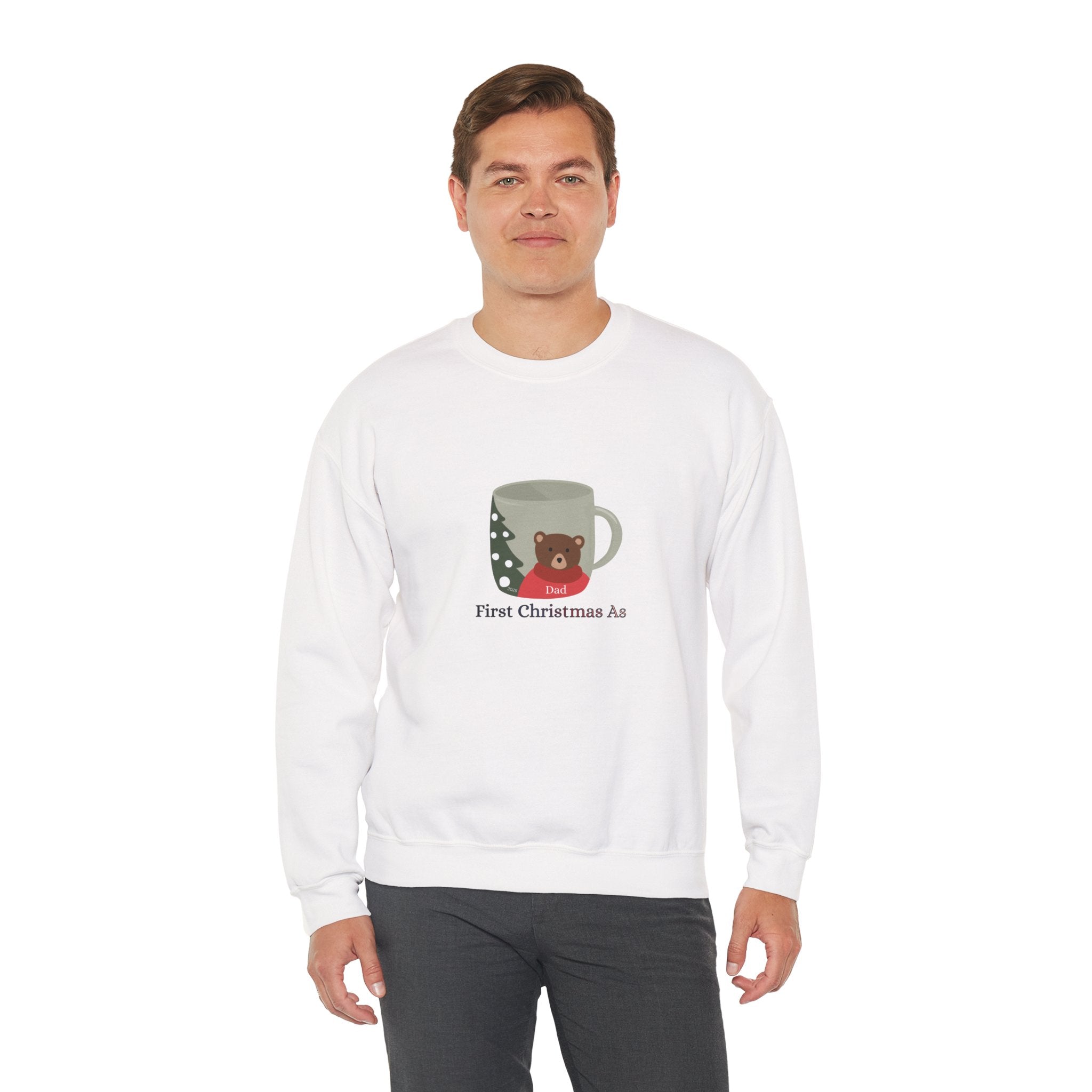 Christmas Mug Bear Sweatshirt – "First Christmas As Dad"